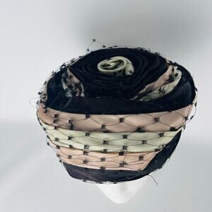 Vintage Union Made Cloche Hat Brown with Black Trim Netting